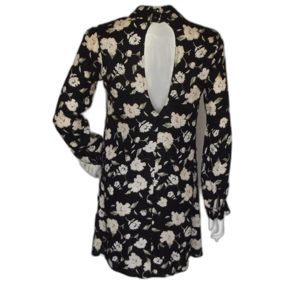 ELAN Mini Dress, S, Black/Off-White Floral, Long sleeves, Choker/Keyhole - Picture 4 of 14